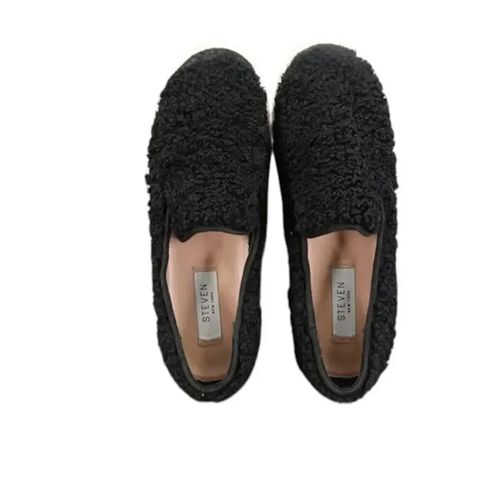 Steven Shoes Womens 6 Sneakers Casual Slip On Skimmer Faux Fur Black Fashion NY